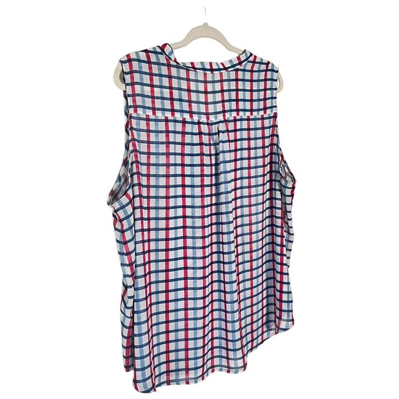 ModCloth Fun 2 Fun Sleeveless Plaid Red White Blue Office Blouse Women Size 3XL - Picture 4 of 10